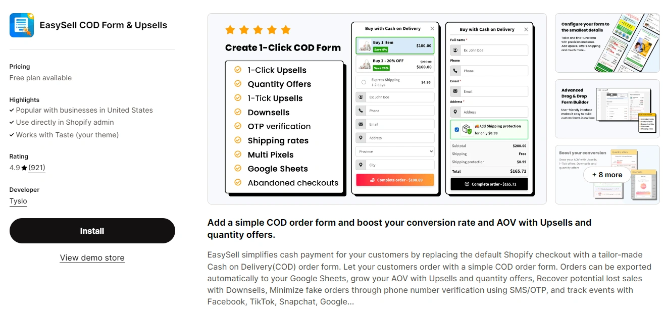 EasySell COD Form & Upsells